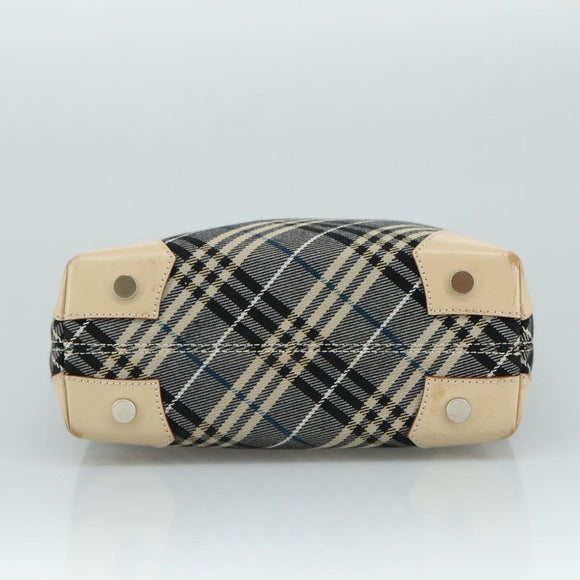 BURBERRY Nova Check Blue Label Tote Bag Canvas Navy Beige Silver Auth 108831