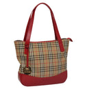 Burberrys Nova Check Hand Bag Canvas Leather Beige Red gold Auth 108865-1