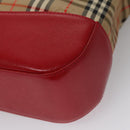 Burberrys Nova Check Hand Bag Canvas Leather Beige Red gold Auth 108865-9