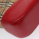Burberrys Nova Check Hand Bag Canvas Leather Beige Red gold Auth 108865-14