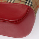 Burberrys Nova Check Hand Bag Canvas Leather Beige Red gold Auth 108865-15
