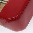Burberrys Nova Check Hand Bag Canvas Leather Beige Red gold Auth 108865-16