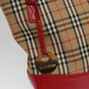 Burberrys Nova Check Hand Bag Canvas Leather Beige Red gold Auth 108865-11