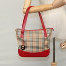 Burberrys Nova Check Hand Bag Canvas Leather Beige Red gold Auth 108865-23