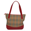 Burberrys Nova Check Hand Bag Canvas Leather Beige Red gold Auth 108865-2