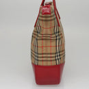 Burberrys Nova Check Hand Bag Canvas Leather Beige Red gold Auth 108865-4