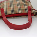 Burberrys Nova Check Hand Bag Canvas Leather Beige Red gold Auth 108865-7