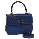 CELINE Hand Bag Leather 2way Blue Gold Auth 108868V-1