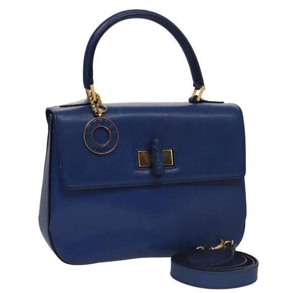 CELINE Hand Bag Leather 2way Blue Gold Auth 108868V