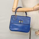CELINE Hand Bag Leather 2way Blue Gold Auth 108868V-25