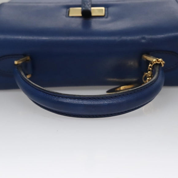 CELINE Hand Bag Leather 2way Blue Gold Auth 108868V