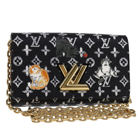 LOUIS VUITTON Monogram Catgram Portefeuille Chain Wallet Black M63888 108905S