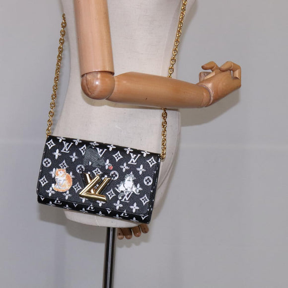 LOUIS VUITTON Monogram Catgram Portefeuille Chain Wallet Black M63888 108905S