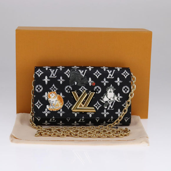 LOUIS VUITTON Monogram Catgram Portefeuille Chain Wallet Black M63888 108905S