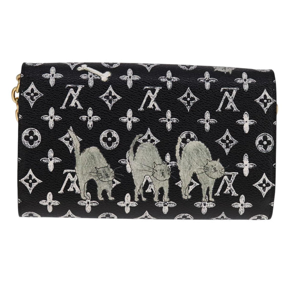 LOUIS VUITTON Monogram Catgram Portefeuille Chain Wallet Black M63888 108905S