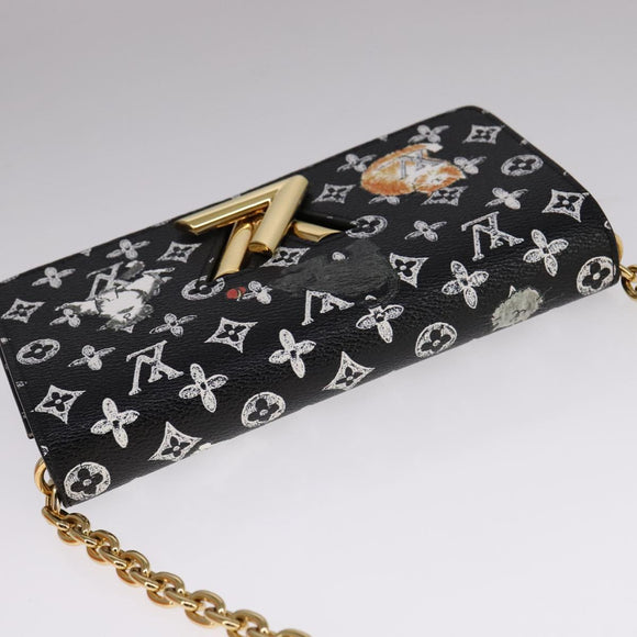 LOUIS VUITTON Monogram Catgram Portefeuille Chain Wallet Black M63888 108905S
