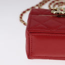 CHANEL Small Box Matelasse Chain Pouch Lamb Skin Red CC Auth 108916AV-9