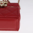CHANEL Small Box Matelasse Chain Pouch Lamb Skin Red CC Auth 108916AV-14