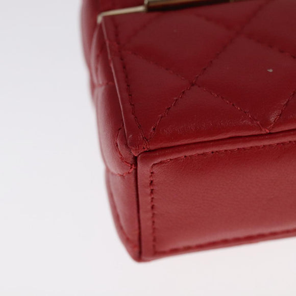 CHANEL Small Box Matelasse Chain Pouch Lamb Skin Red CC Auth 108916AV