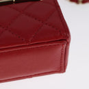 CHANEL Small Box Matelasse Chain Pouch Lamb Skin Red CC Auth 108916AV-16