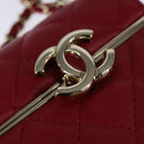 CHANEL Small Box Matelasse Chain Pouch Lamb Skin Red CC Auth 108916AV-17