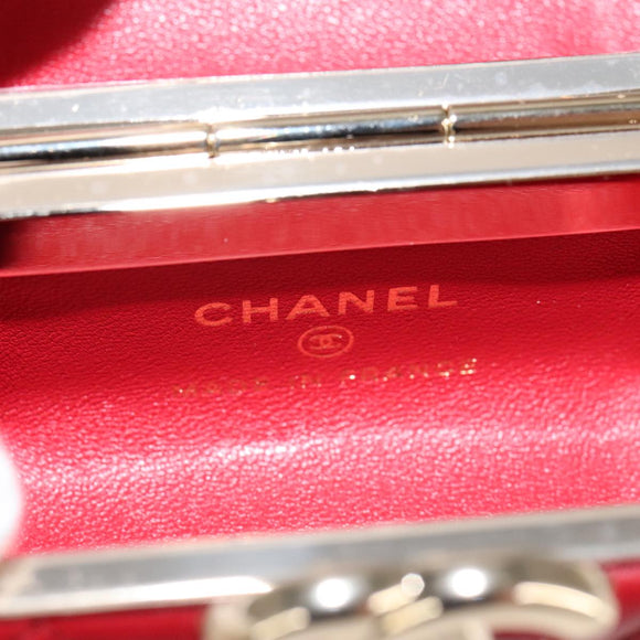 CHANEL Small Box Matelasse Chain Pouch Lamb Skin Red CC Auth 108916AV