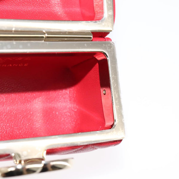 CHANEL Small Box Matelasse Chain Pouch Lamb Skin Red CC Auth 108916AV
