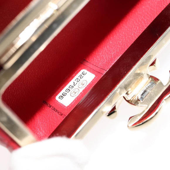 CHANEL Small Box Matelasse Chain Pouch Lamb Skin Red CC Auth 108916AV