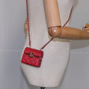 CHANEL Small Box Matelasse Chain Pouch Lamb Skin Red CC Auth 108916AV-21