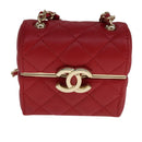 CHANEL Small Box Matelasse Chain Pouch Lamb Skin Red CC Auth 108916AV-13