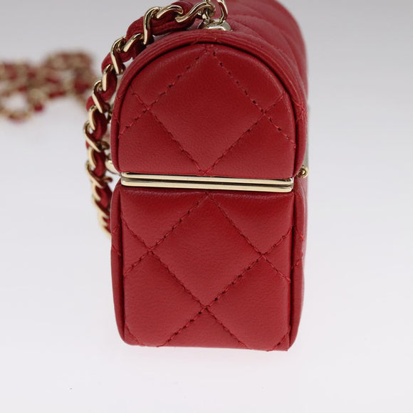 CHANEL Small Box Matelasse Chain Pouch Lamb Skin Red CC Auth 108916AV