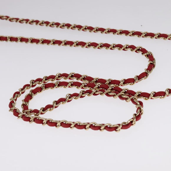 CHANEL Small Box Matelasse Chain Pouch Lamb Skin Red CC Auth 108916AV