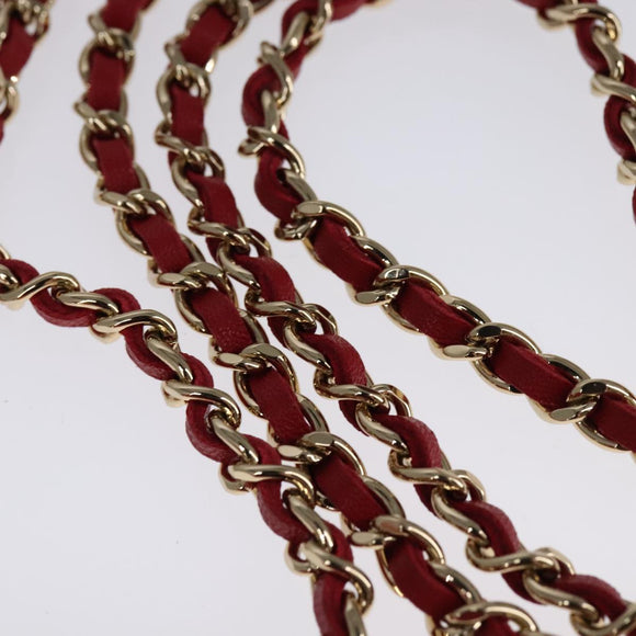 CHANEL Small Box Matelasse Chain Pouch Lamb Skin Red CC Auth 108916AV