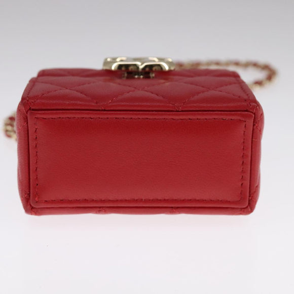 CHANEL Small Box Matelasse Chain Pouch Lamb Skin Red CC Auth 108916AV