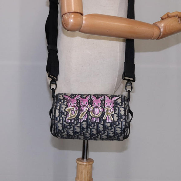 Christian Dior Trotter Canvas Oblique Rabbit Shoulder Bag Navy Auth 108919SM