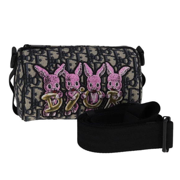 Christian Dior Trotter Canvas Oblique Rabbit Shoulder Bag Navy Auth 108919A