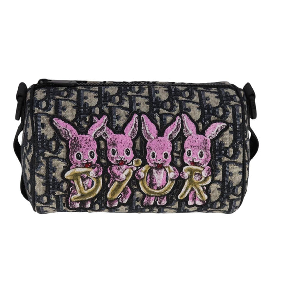 Christian Dior Trotter Canvas Oblique Rabbit Shoulder Bag Navy Auth 108919SM