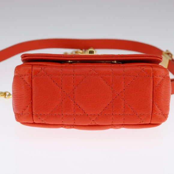 Christian Dior Caro Micro Chain Canage Shoulder Bag Leather Orange Auth 108920AM