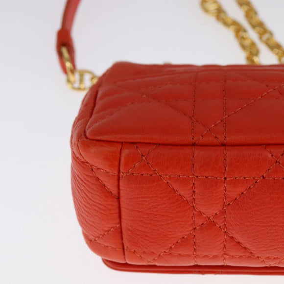 Christian Dior Caro Micro Chain Canage Shoulder Bag Leather Orange Auth 108920SAM