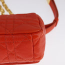 Christian Dior Caro Micro Chain Canage Shoulder Bag Leather Orange Auth 108920SAM-17