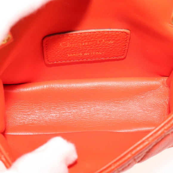 Christian Dior Caro Micro Chain Canage Shoulder Bag Leather Orange Auth 108920AM