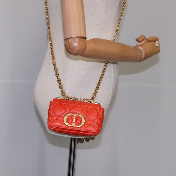 Christian Dior Caro Micro Chain Canage Shoulder Bag Leather Orange Auth 108920SAM
