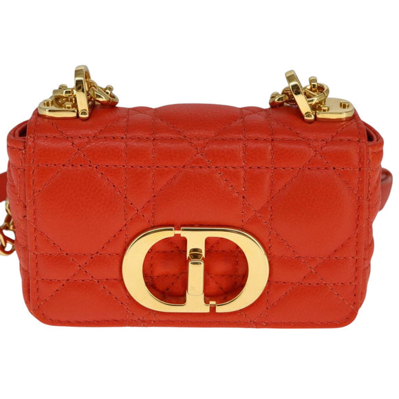 Christian Dior Caro Micro Chain Canage Shoulder Bag Leather Orange Auth 108920AM
