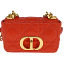 Christian Dior Caro Micro Chain Canage Shoulder Bag Leather Orange Auth 108920SAM-13