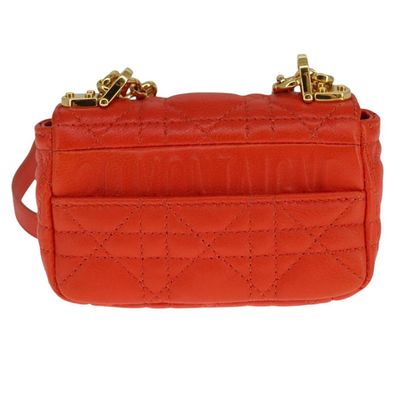 Christian Dior Caro Micro Chain Canage Shoulder Bag Leather Orange Auth 108920SAM