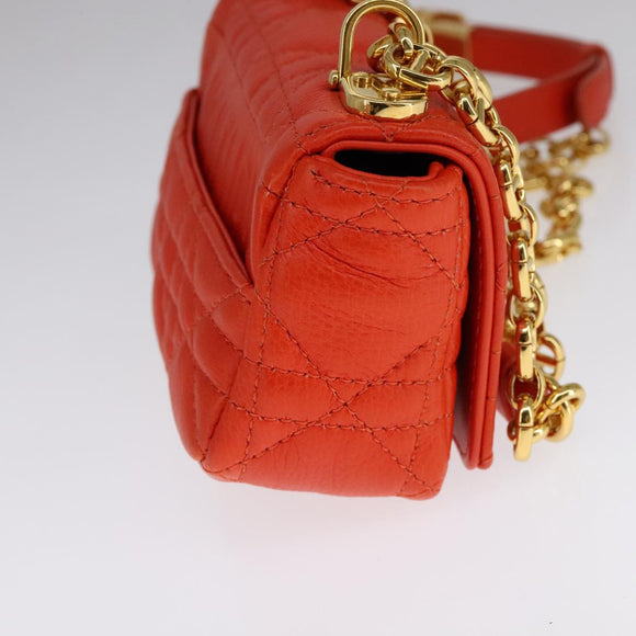Christian Dior Caro Micro Chain Canage Shoulder Bag Leather Orange Auth 108920SAM