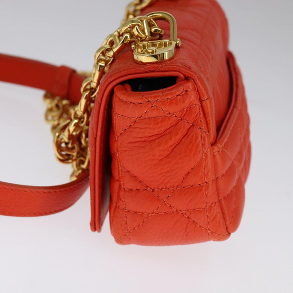 Christian Dior Caro Micro Chain Canage Shoulder Bag Leather Orange Auth 108920SAM