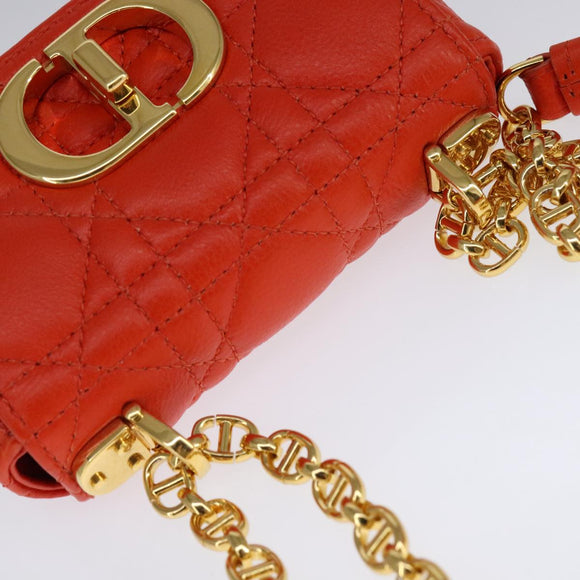 Christian Dior Caro Micro Chain Canage Shoulder Bag Leather Orange Auth 108920SAM
