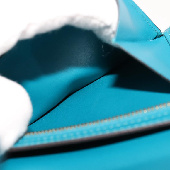 HERMES Bearn Compact Wallet Leather Blue Auth 108926