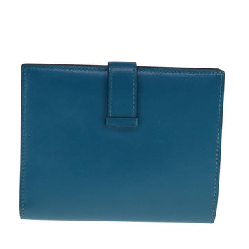 HERMES Bearn Compact Wallet Leather Blue Auth 108926 - 0